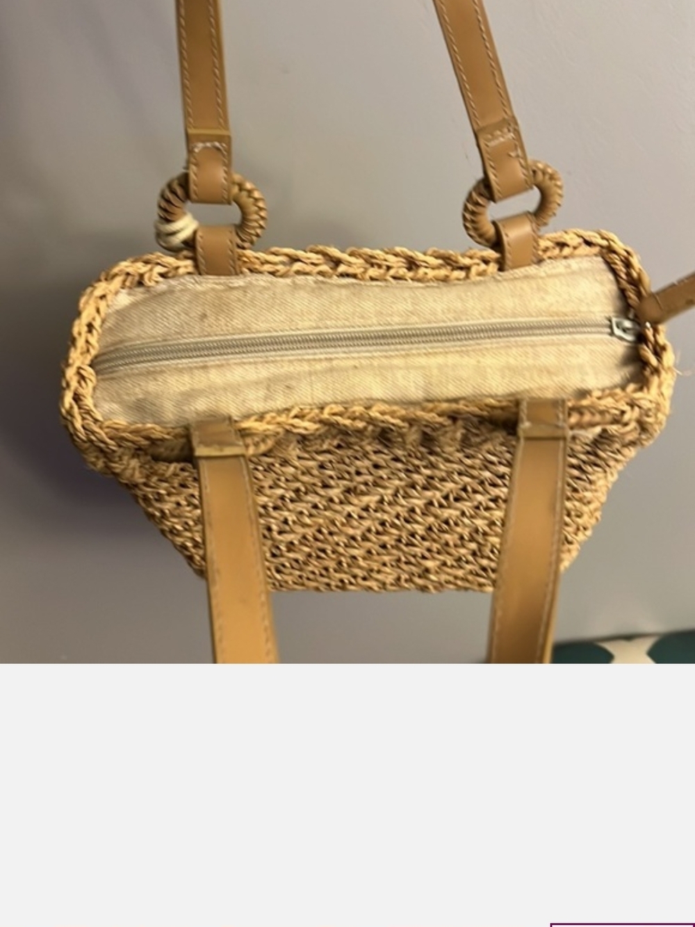 Express Woven Straw Tote in Beige with Tan Handles - Picture 5 of 5
